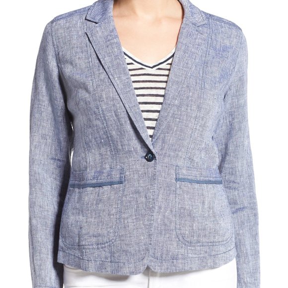 Caslon Jackets & Blazers - Caslon Blue One Button 100% Linen Blazer Size XS